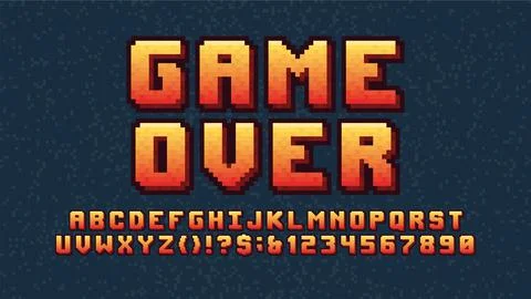 Digital arcade alphabet pixel 3d font, video computer game design 8 bit elect Stock Illustration