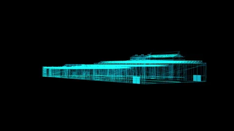Digital Architectural Blueprint of a Modern Building Design in Wireframe Styl 库存影片 334586503