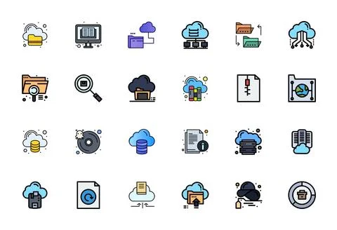 Digital Archive Vector Icon Arsenal with 24 256x256 Flat Line Filled Displa.. Stock Illustration
