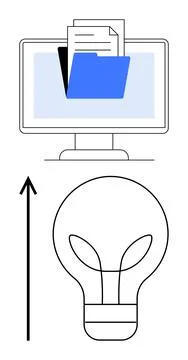 Digital Archiving and Creativity Concept with Monitor, Documents, and Lightbu 库存插图
