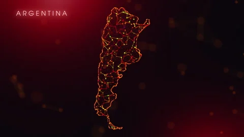 Digital Argentina Map Motion Reveal With Abstract Red And Orange Plexus Net.. Stock Footage 332151356