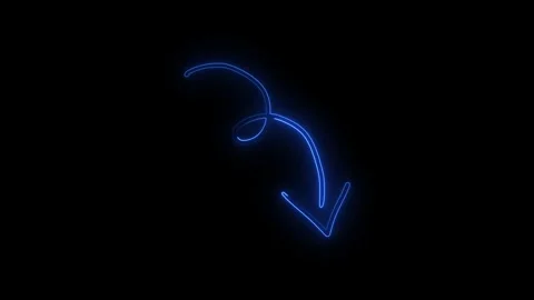 Digital arrow pointing downward in dark background with glowing blue lines Stock Footage 345834480