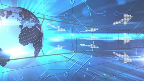 Digital arrows and binary code animation over globe and network connections Stock Footage 305816935