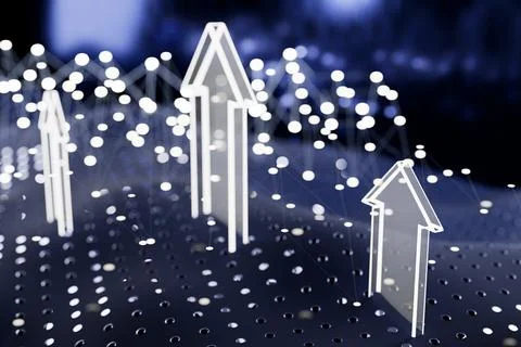 Digital arrows pointing upwards on a dotted surface, symbolizing growth Illustrazione stock