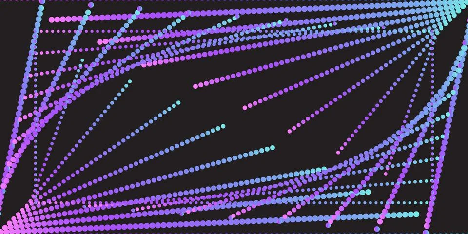 A digital art composition featuring a series of vibrant purple and blue dots  Illustrazione stock