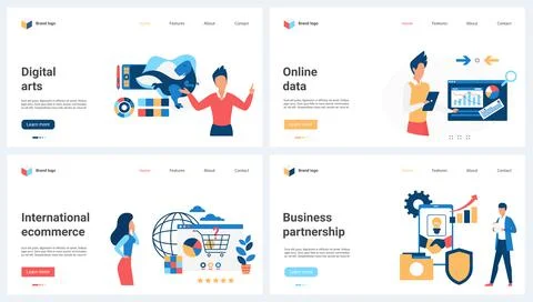 Digital art development, international commerce, business partnership set and Stock Illustration