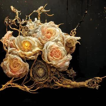 Digital art of fantasy flowers rose in a beautiful bouquet Stock Illustration