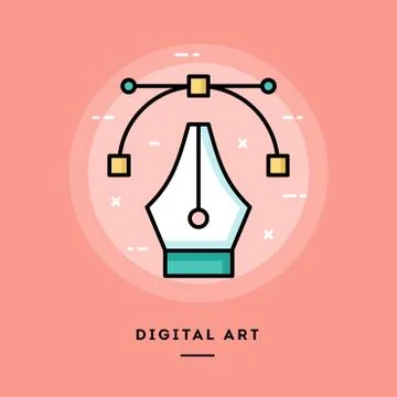 Digital art, flat design thin line banner Stock Illustration