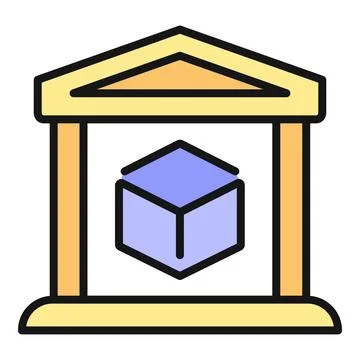 Digital art gallery displaying a blue cube icon 스톡 일러스트