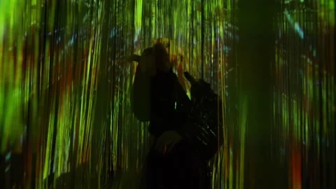 Digital art installation with a man from the future Stock-Footage 171234763