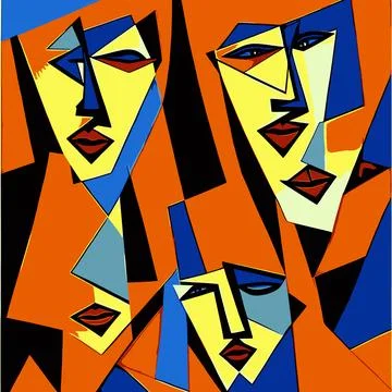 Digital art. Modern. Poster. Faces of girl or woman. Digital painting Stock Illustration
