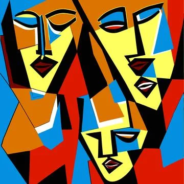 Digital art. Modern. Poster. Faces of girl or woman. Digital painting Illustrazione stock