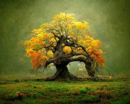 Digital art of old big tree with amazing branches, 3d illustration Stock Illustration