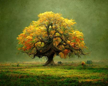 Digital art of old big tree with amazing branches, 3d illustration Stock Illustration