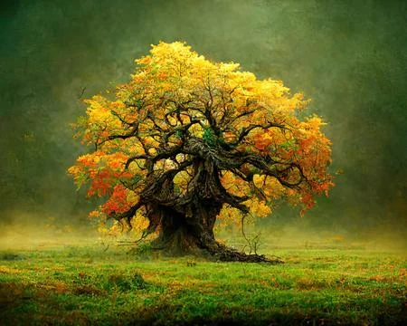 Digital art of old big tree with amazing branches, 3d illustration Stock Illustration