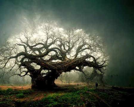 Digital art of old big tree with amazing branches, 3d illustration Stock Illustration