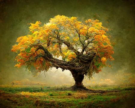 Digital art of old big tree with amazing branches, 3d illustration Stock Illustration