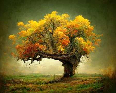 Digital art of old big tree with amazing branches, 3d illustration Stock Illustration