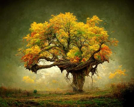 Digital art of old big tree with amazing branches, 3d illustration Stock Illustration