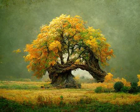 Digital art of old big tree with amazing branches, 3d illustration Stock Illustration
