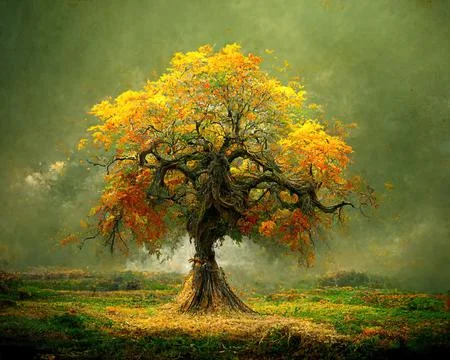 Digital art of old big tree with amazing branches, 3d illustration Stock Illustration