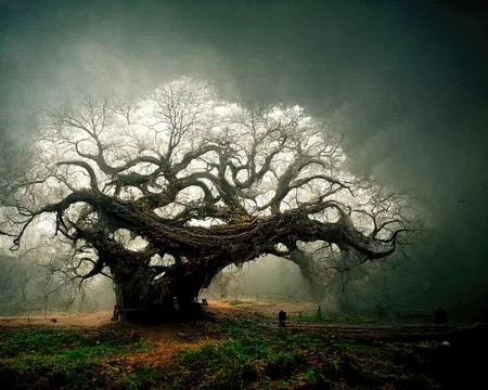 Digital art of old big tree with amazing branches, 3d illustration Stock Illustration