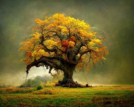 Digital art of old big tree with amazing branches, 3d illustration Stock Illustration