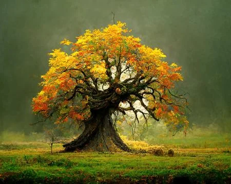 Digital art of old big tree with amazing branches, 3d illustration Stock Illustration