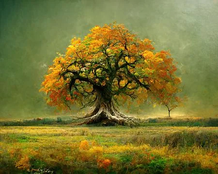 Digital art of old big tree with amazing branches, 3d illustration Stock Illustration