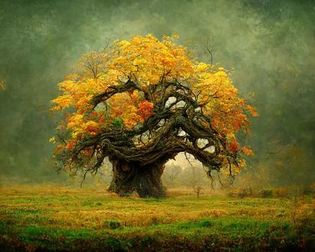 Digital art of old big tree with amazing branches, 3d illustration Stock Illustration
