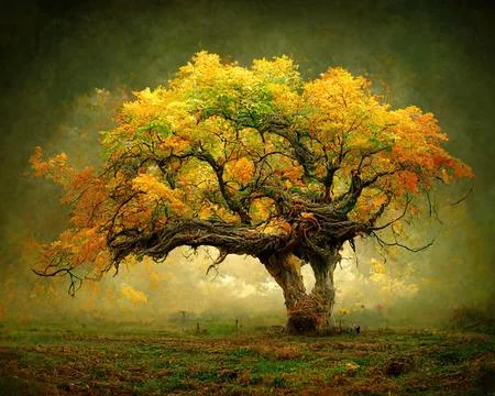 Digital art of old big tree with amazing branches, 3d illustration Stock Illustration