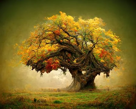 Digital art of old big tree with amazing branches, 3d illustration Stock Illustration