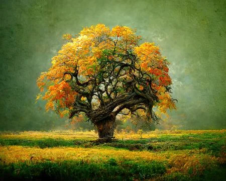 Digital art of old big tree with amazing branches, 3d illustration Stock Illustration