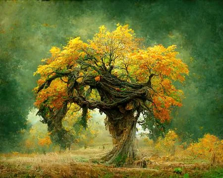 Digital art of old big tree with amazing branches, 3d illustration Stock Illustration
