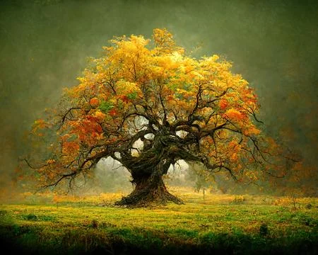 Digital art of old big tree with amazing branches, 3d illustration Stock Illustration