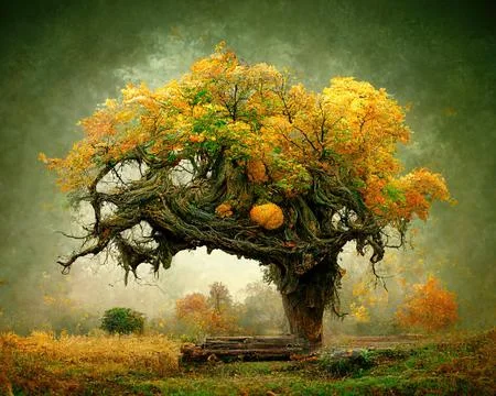 Digital art of old big tree with amazing branches, 3d illustration Stock Illustration