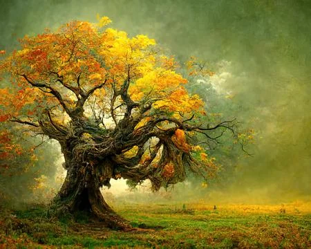 Digital art of old big tree with amazing branches, 3d illustration Stock Illustration