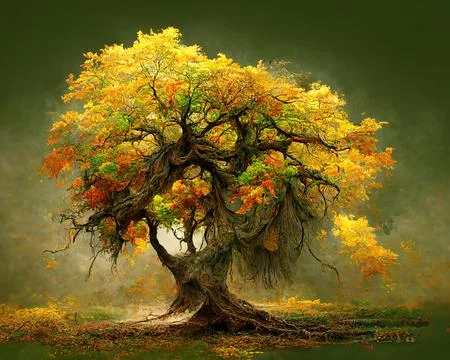 Digital art of old big tree with amazing branches, 3d illustration Stock Illustration