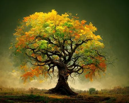 Digital art of old big tree with amazing branches, 3d illustration Stock Illustration