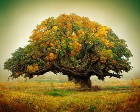 Digital art of old big tree with amazing branches, 3d illustration Stock Illustration