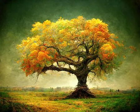 Digital art of old big tree with amazing branches, 3d illustration Stock Illustration