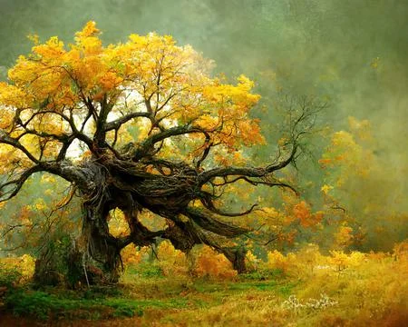 Digital art of old big tree with amazing branches, 3d illustration Stock Illustration