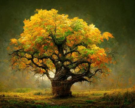 Digital art of old big tree with amazing branches, 3d illustration Stock Illustration