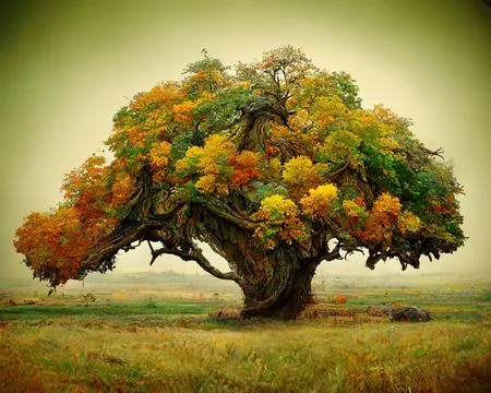 Digital art of old big tree with amazing branches, 3d illustration Stock Illustration
