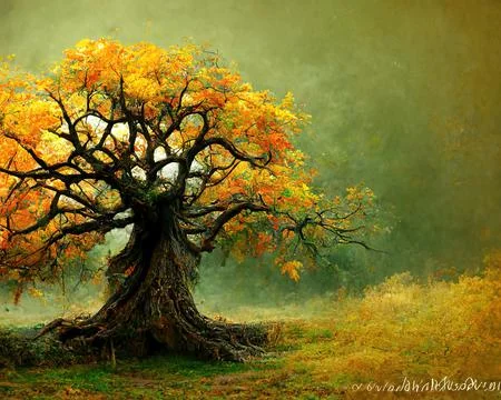 Digital art of old big tree with amazing branches, 3d illustration Stock Illustration