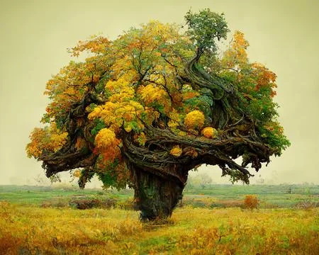 Digital art of old big tree with amazing branches, 3d illustration Stock Illustration