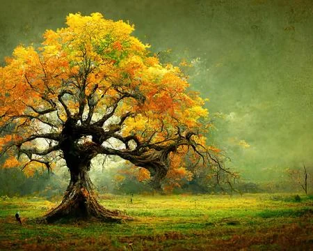 Digital art of old big tree with amazing branches, 3d illustration Stock Illustration