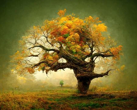 Digital art of old big tree with amazing branches, 3d illustration Stock Illustration