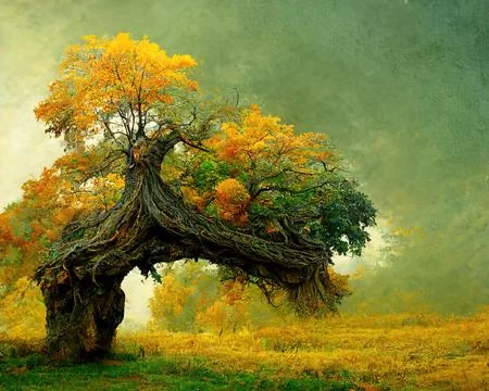 Digital art of old big tree with amazing branches, 3d illustration Stock Illustration