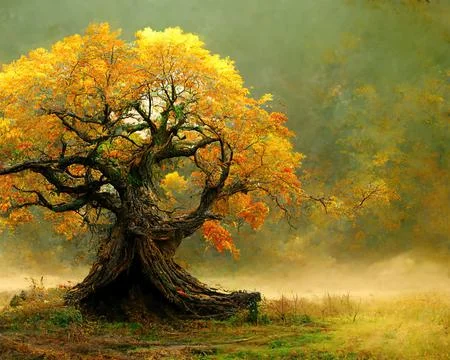 Digital art of old big tree with amazing branches, 3d illustration Stock Illustration